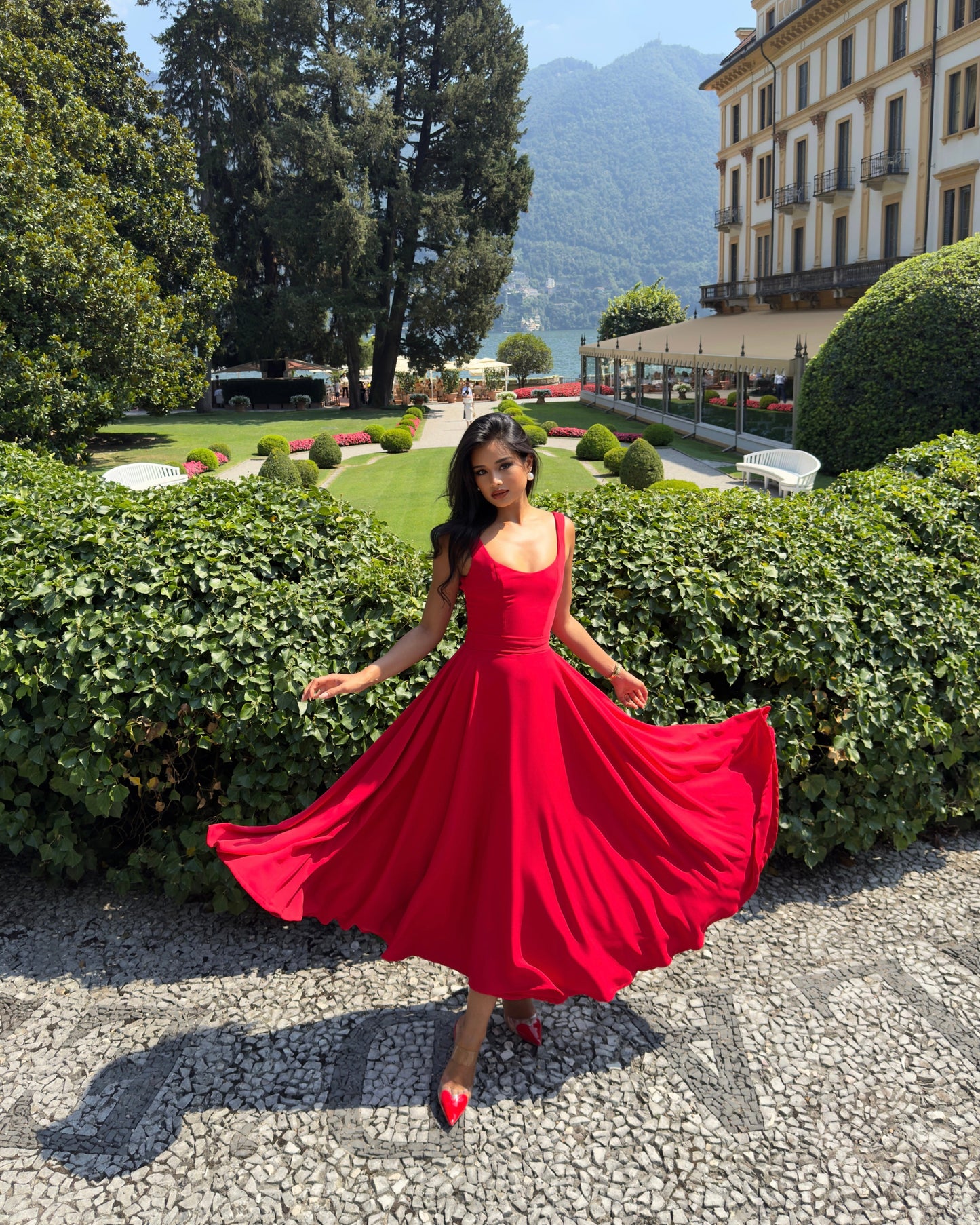 The Scarlett Midi Dress in Classic Red