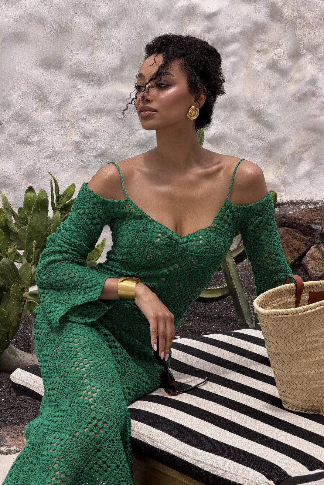 VESTIDO VERDE DE CROCHET MANGA LARGA