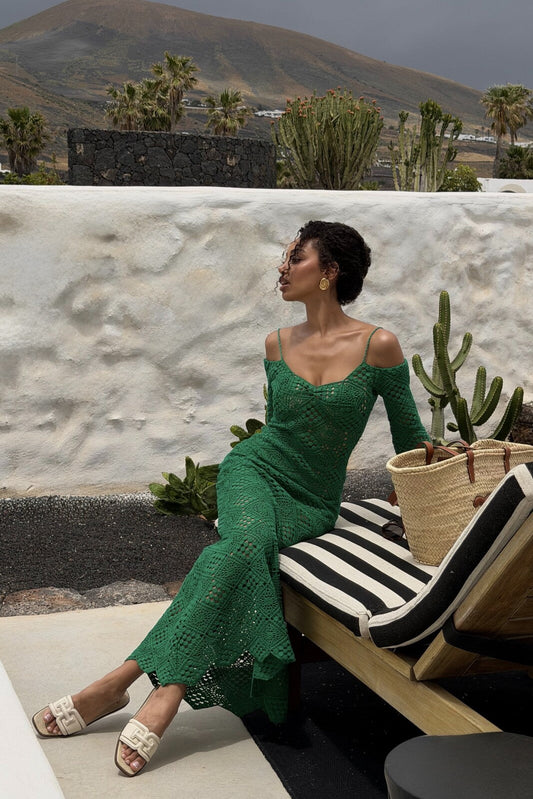 VESTIDO VERDE DE CROCHET MANGA LARGA