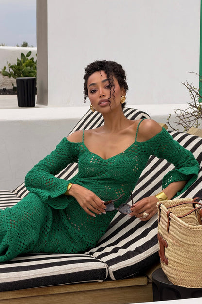 VESTIDO VERDE DE CROCHET MANGA LARGA
