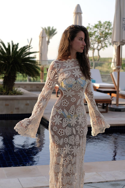 VESTIDO LARGO DE PUNTO BEIGE