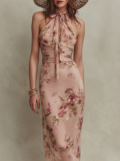 Lia - Maxi Vestido de Chiffon Floral Elegante con Escote de Ojo de Cerradura