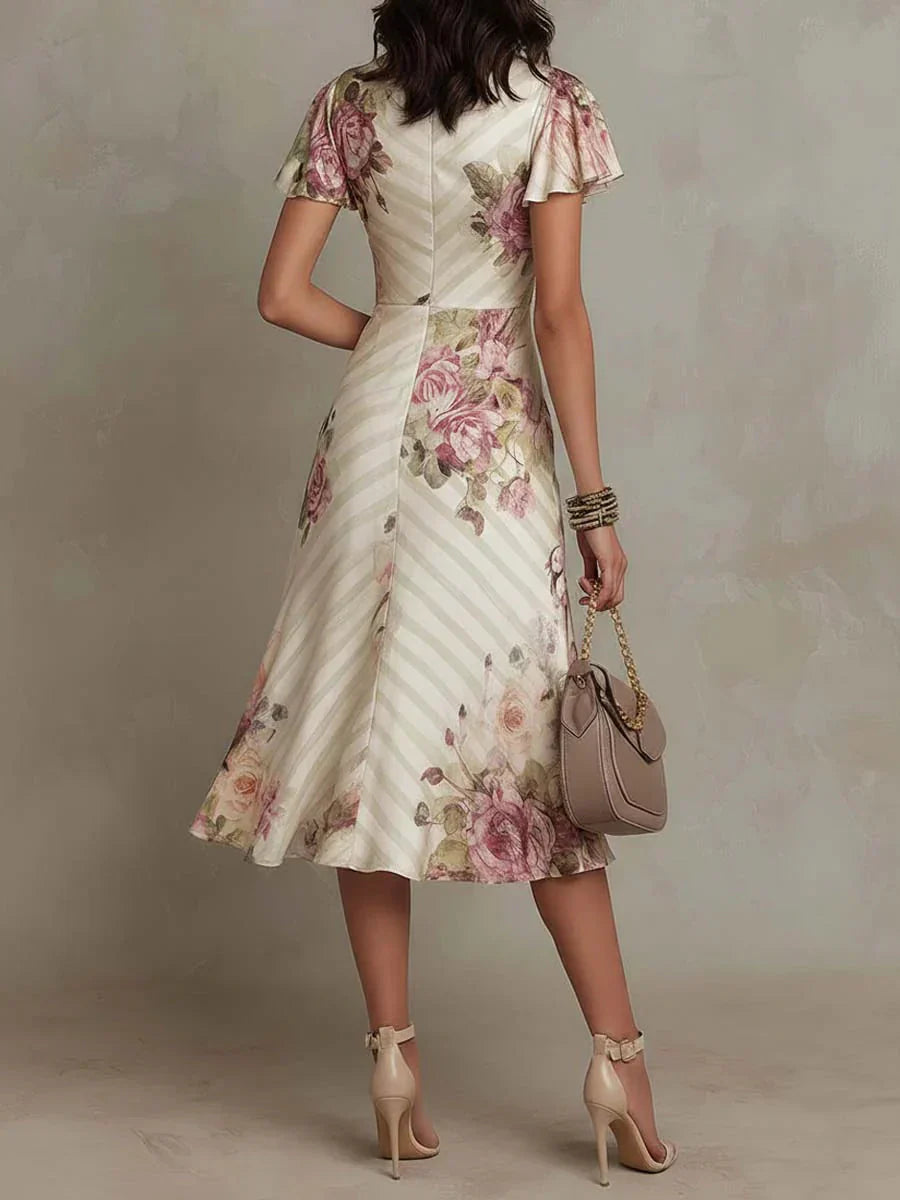 Alba | Vestido Midi Cruzado Floral Elegante con Fruncido