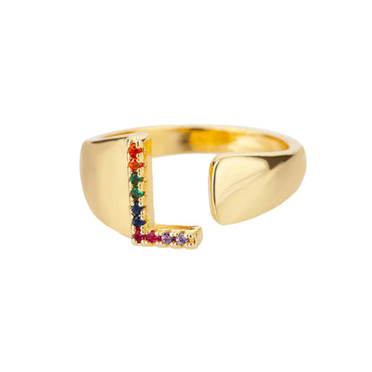 Anillo de Oro con Letra Personalizada (Ajustable)