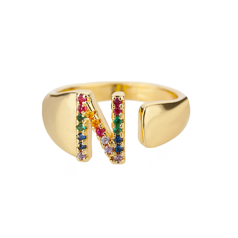 Anillo de Oro con Letra Personalizada (Ajustable)
