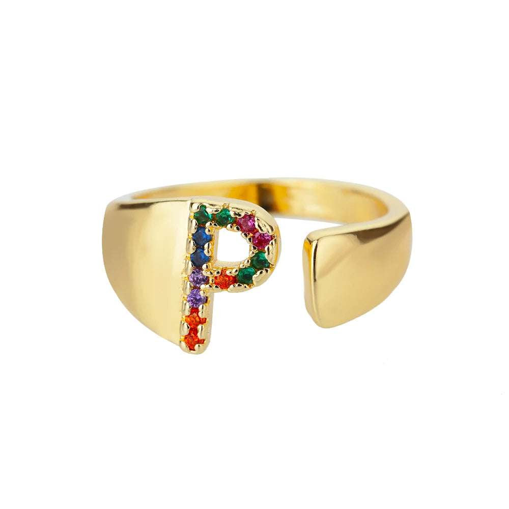 Anillo de Oro con Letra Personalizada (Ajustable)