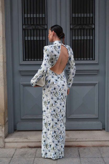 VESTIDO DE LINO FLORAL AZUL