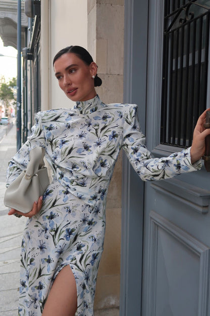 VESTIDO DE LINO FLORAL AZUL