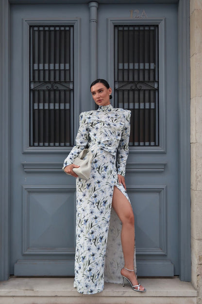 VESTIDO DE LINO FLORAL AZUL