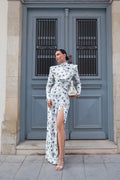 VESTIDO DE LINO FLORAL AZUL