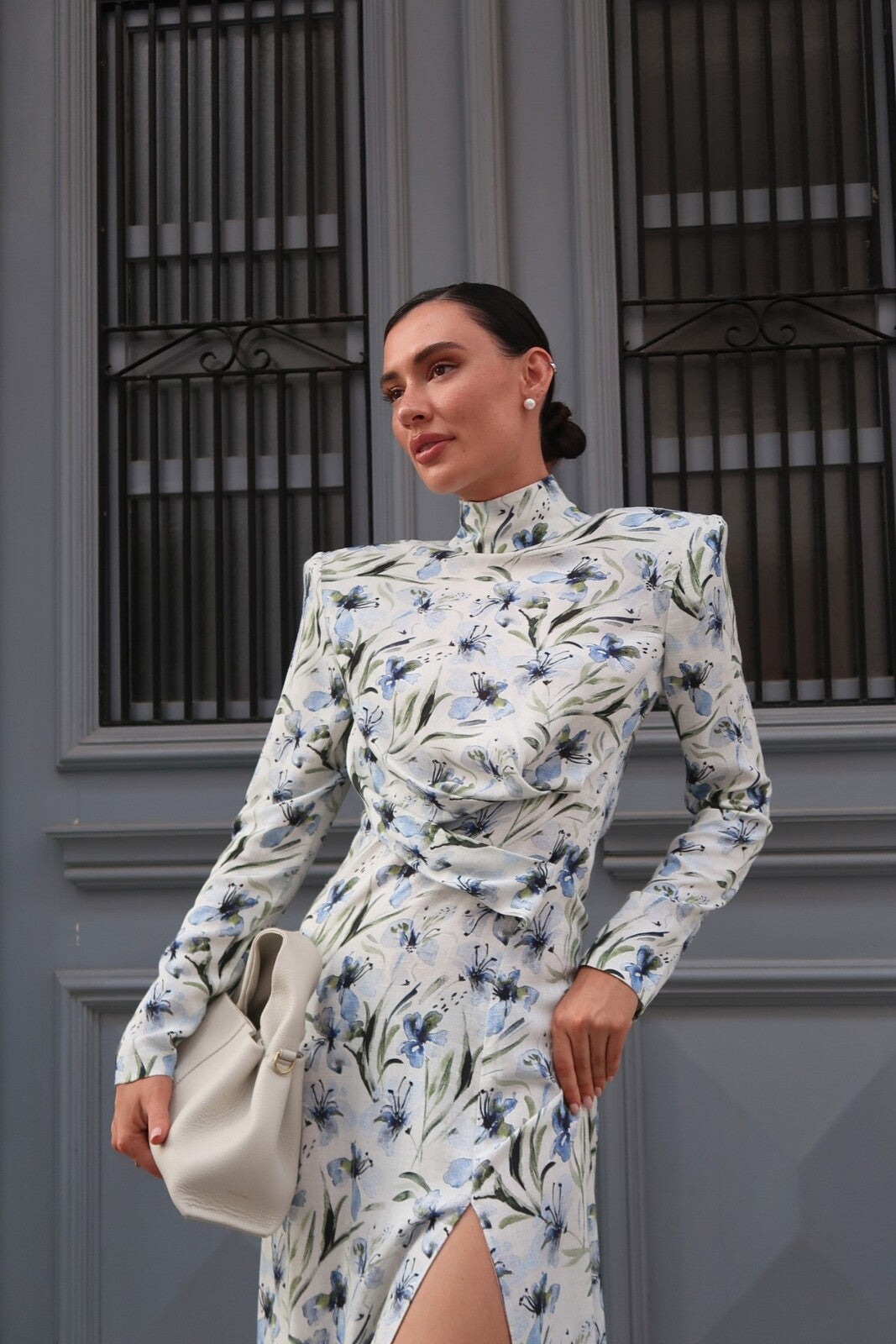 VESTIDO DE LINO FLORAL AZUL