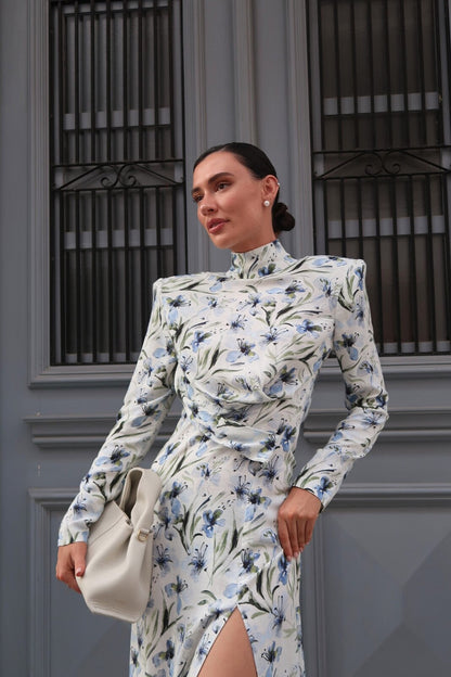 VESTIDO DE LINO FLORAL AZUL
