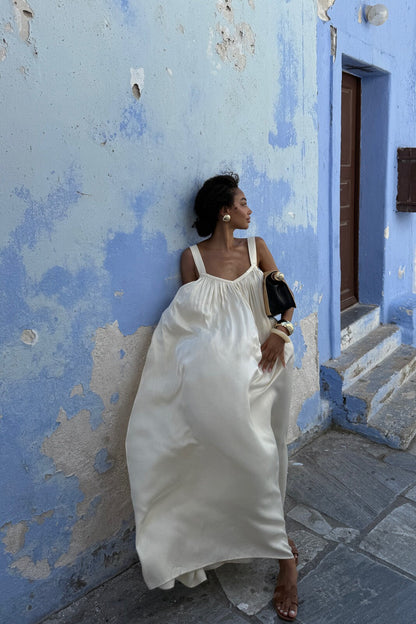VESTIDO LARGO PERLA SATINADO ESPALDA ABIERTA