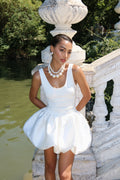 VESTIDO BLANCO CORTO DE TIRANTES CON FALDA ACAMPANADA