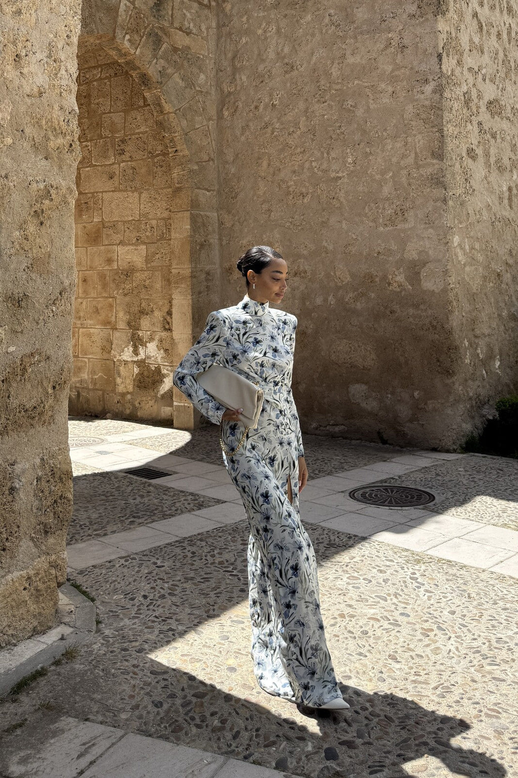 VESTIDO DE LINO FLORAL AZUL