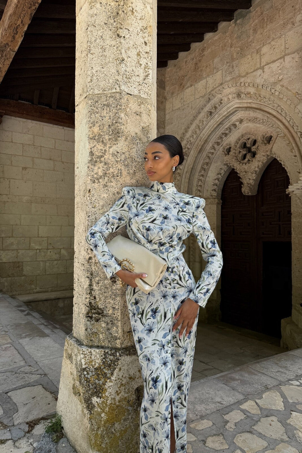 VESTIDO DE LINO FLORAL AZUL