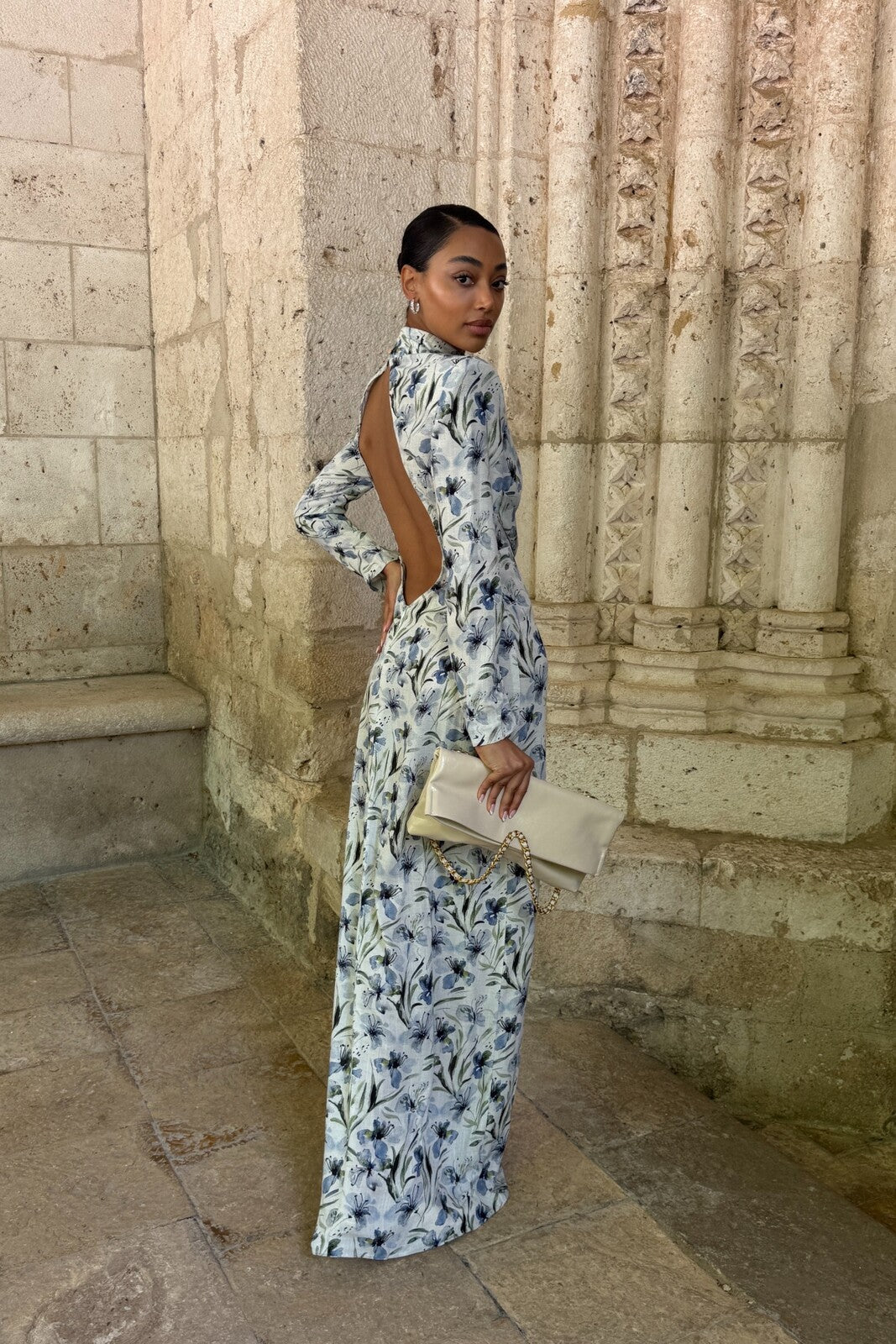 VESTIDO DE LINO FLORAL AZUL
