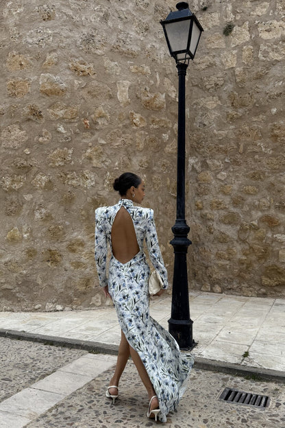 VESTIDO DE LINO FLORAL AZUL