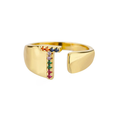 Anillo de Oro con Letra Personalizada (Ajustable)