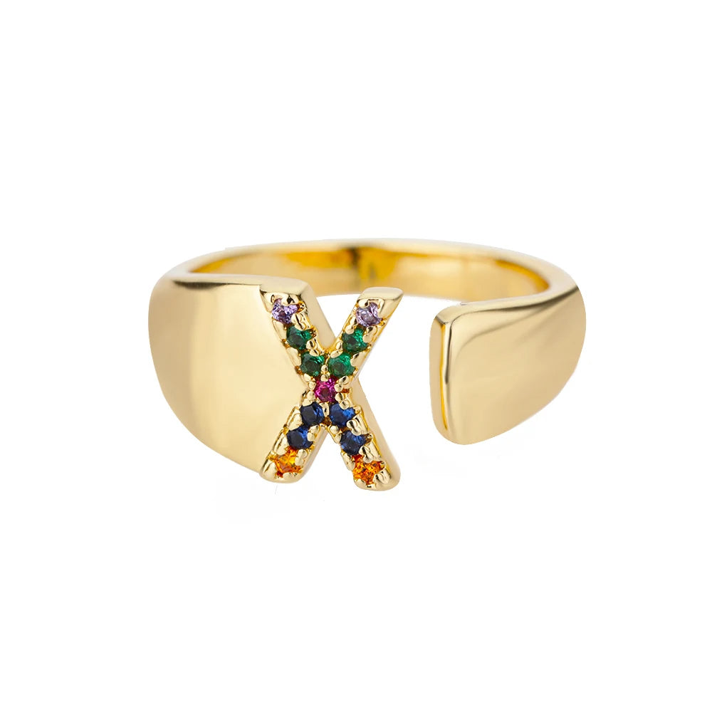 Anillo de Oro con Letra Personalizada (Ajustable)