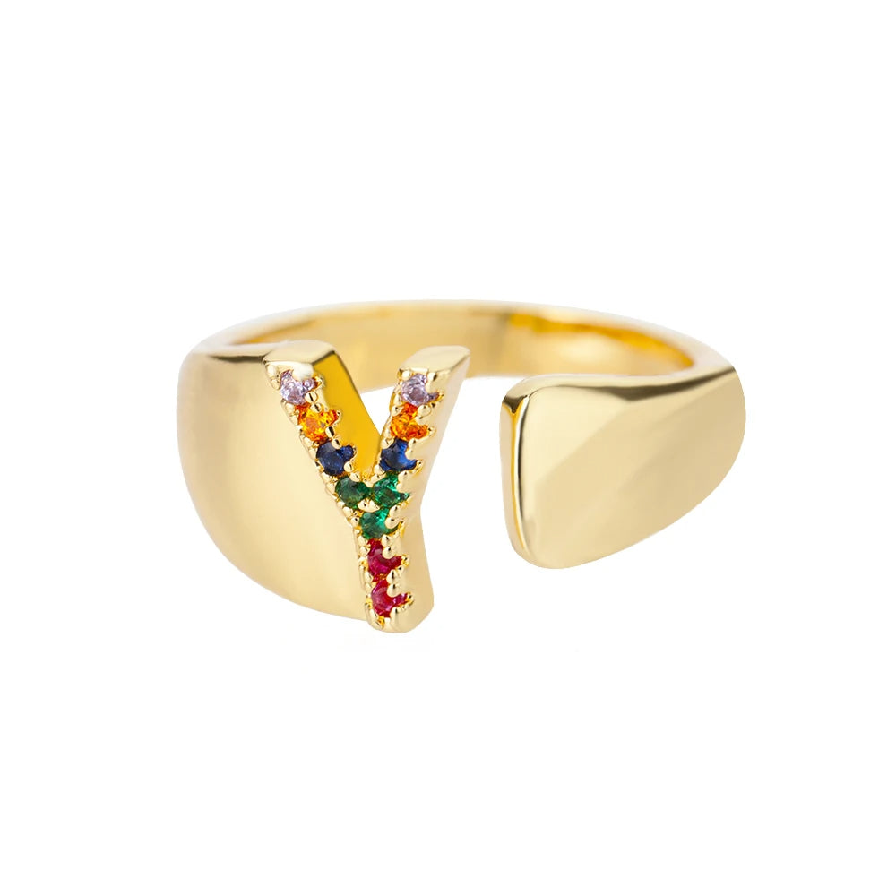 Anillo de Oro con Letra Personalizada (Ajustable)