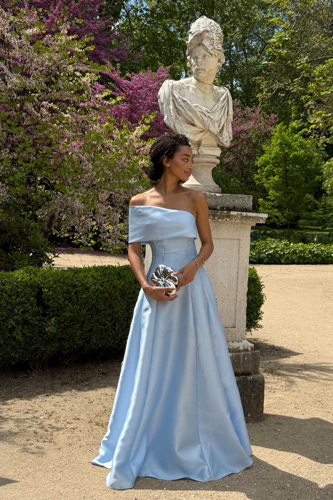 VESTIDO MIKADO AZUL CLARO LARGO
