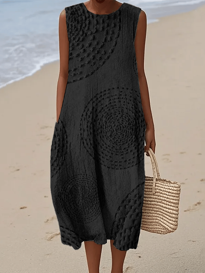 Vestido Casual Estampado de Cuello Redondo Sin Mangas