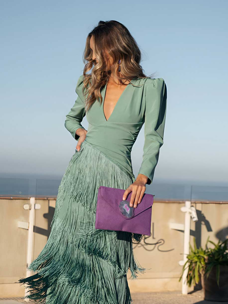 Vestido Salvia - Con Flecos