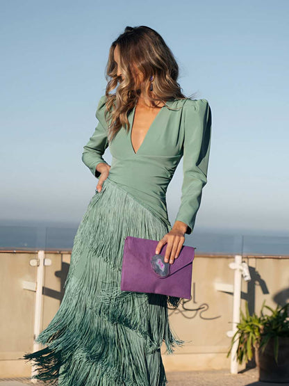 Vestido Salvia™ - Con Flecos