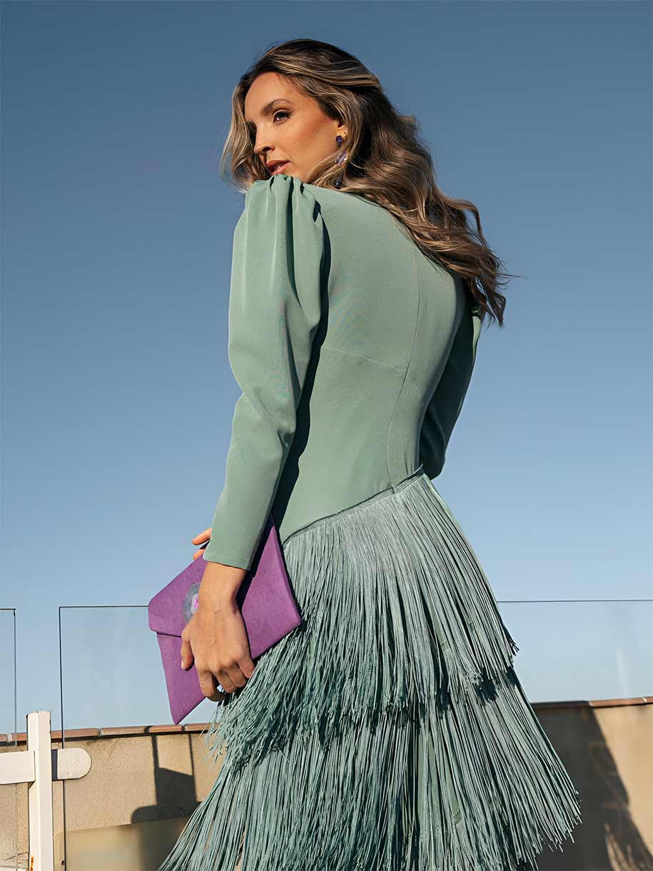 Vestido Salvia - Con Flecos