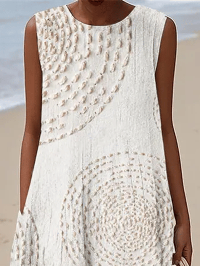 Vestido Casual Estampado de Cuello Redondo Sin Mangas