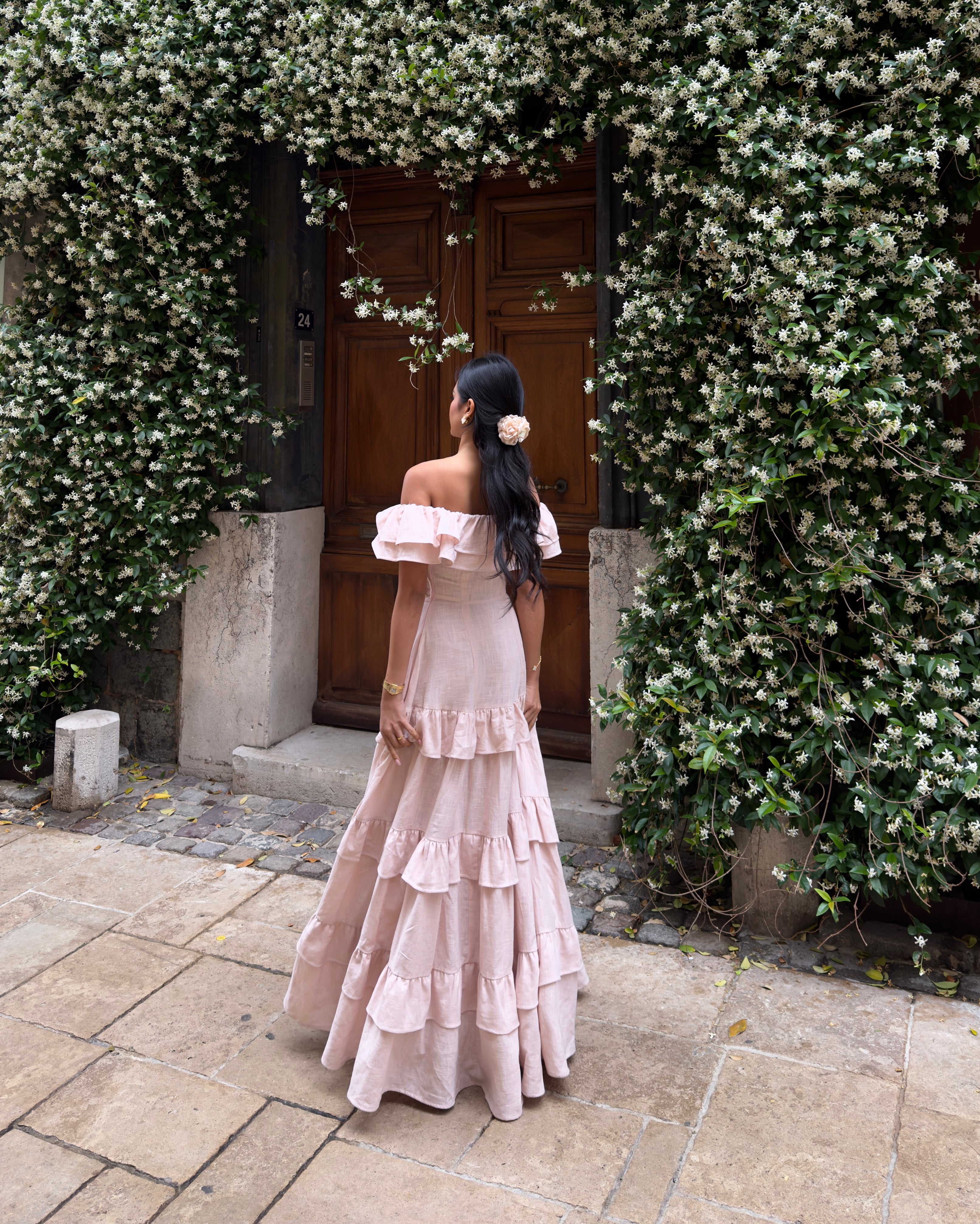 El Maxi Vestido Bardot en Lino Puro