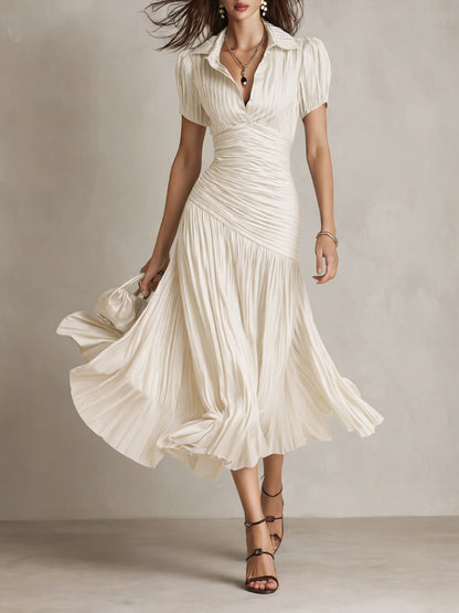 Adriana - Vestido Midi de Satén a Rayas Retro