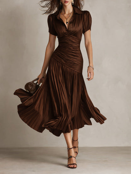 Adriana - Vestido Midi de Satén a Rayas Retro