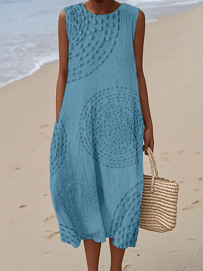 Vestido Casual Estampado de Cuello Redondo Sin Mangas