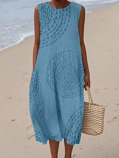 Vestido Casual Estampado de Cuello Redondo Sin Mangas