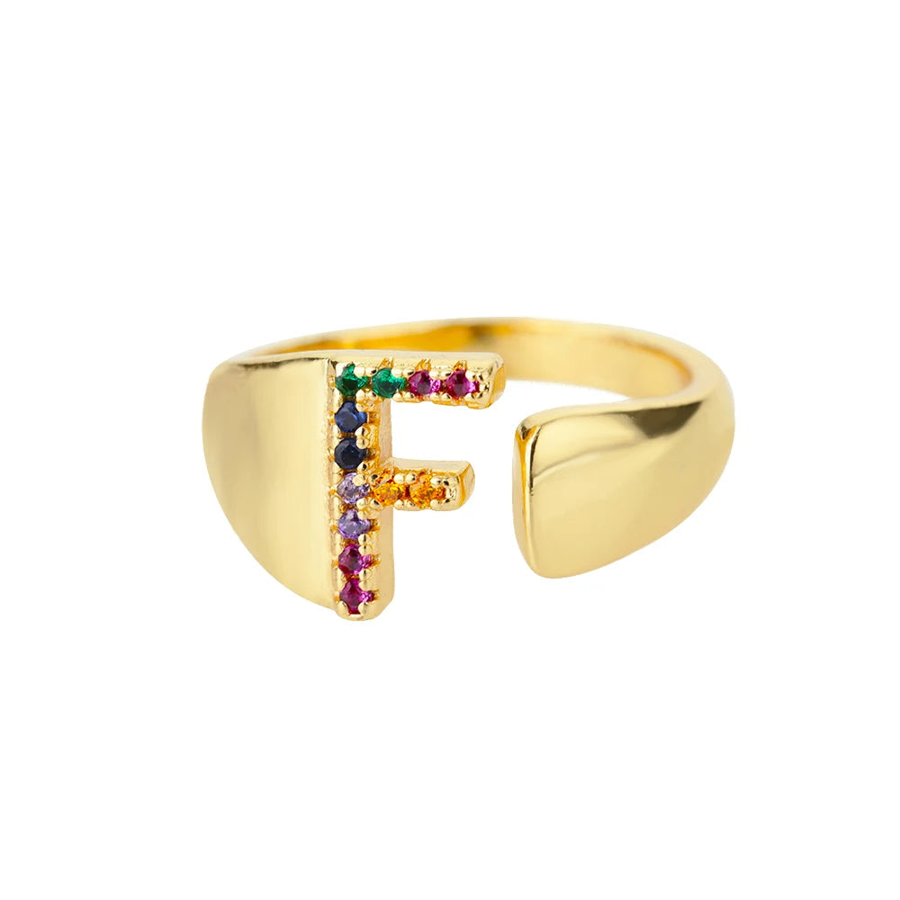 Anillo de Oro con Letra Personalizada (Ajustable)