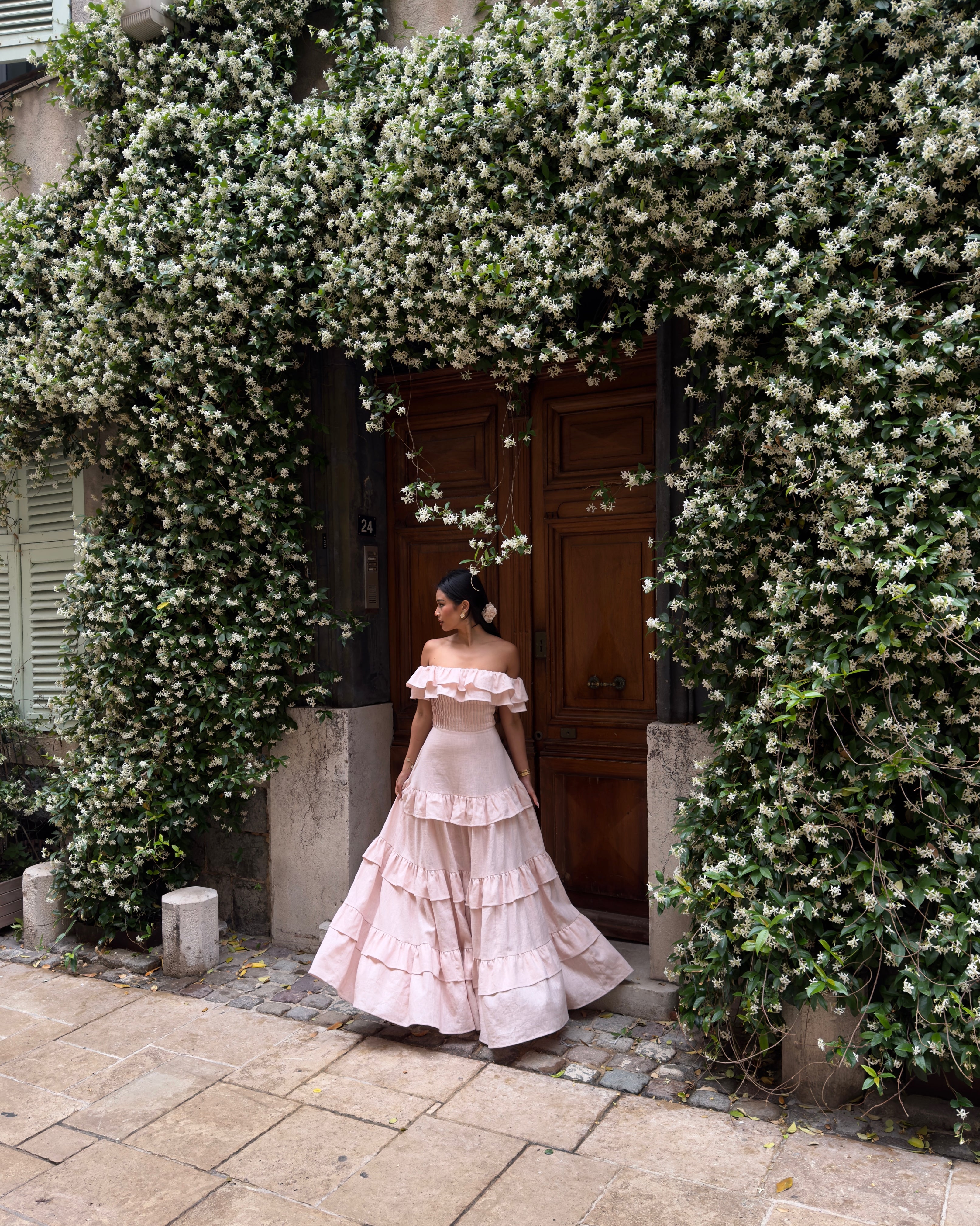 El Maxi Vestido Bardot en Lino Puro