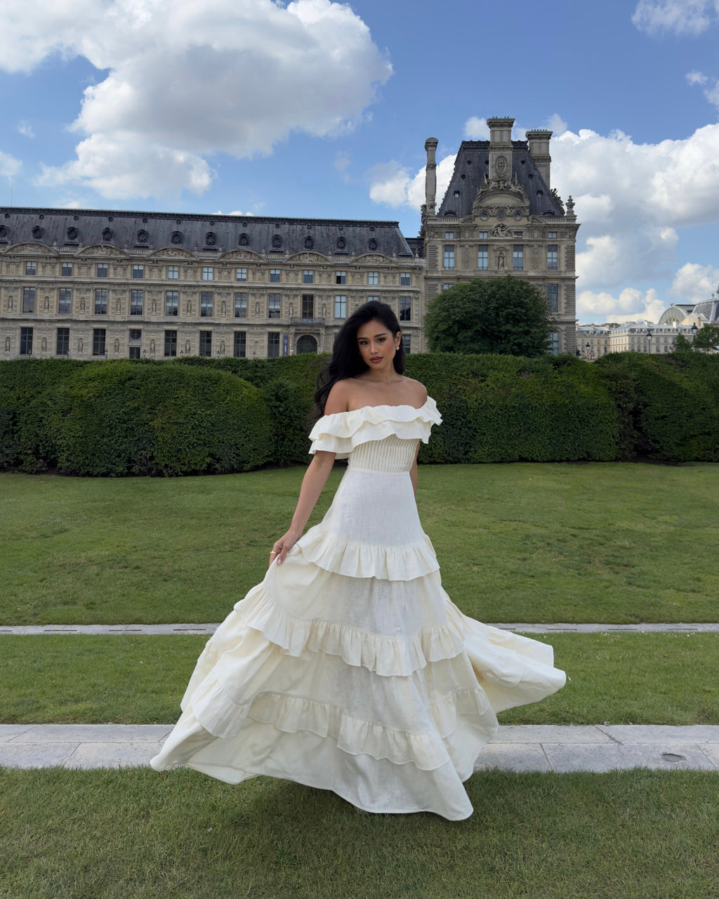 El Maxi Vestido Bardot en Lino Puro
