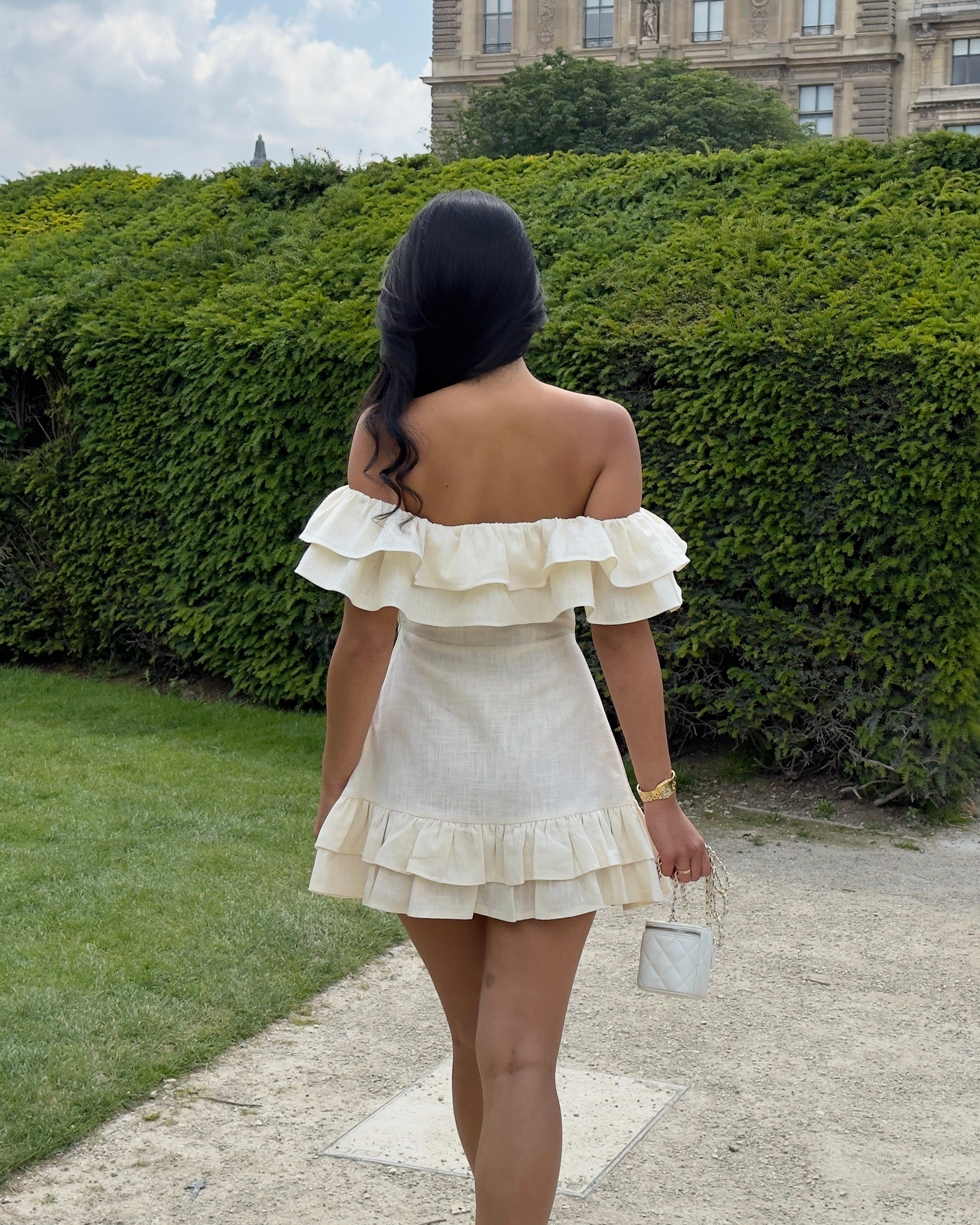 El Mini Vestido Bardot en Lino Puro