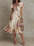 Alba | Vestido Midi Cruzado Floral Elegante con Fruncido