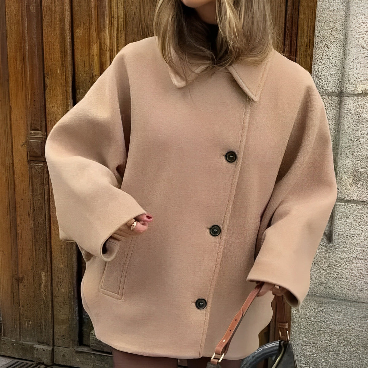 Evelyn Women's Wool Coat - Mid-Length, Camel
