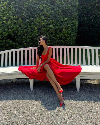 The Scarlett Midi Dress in Classic Red