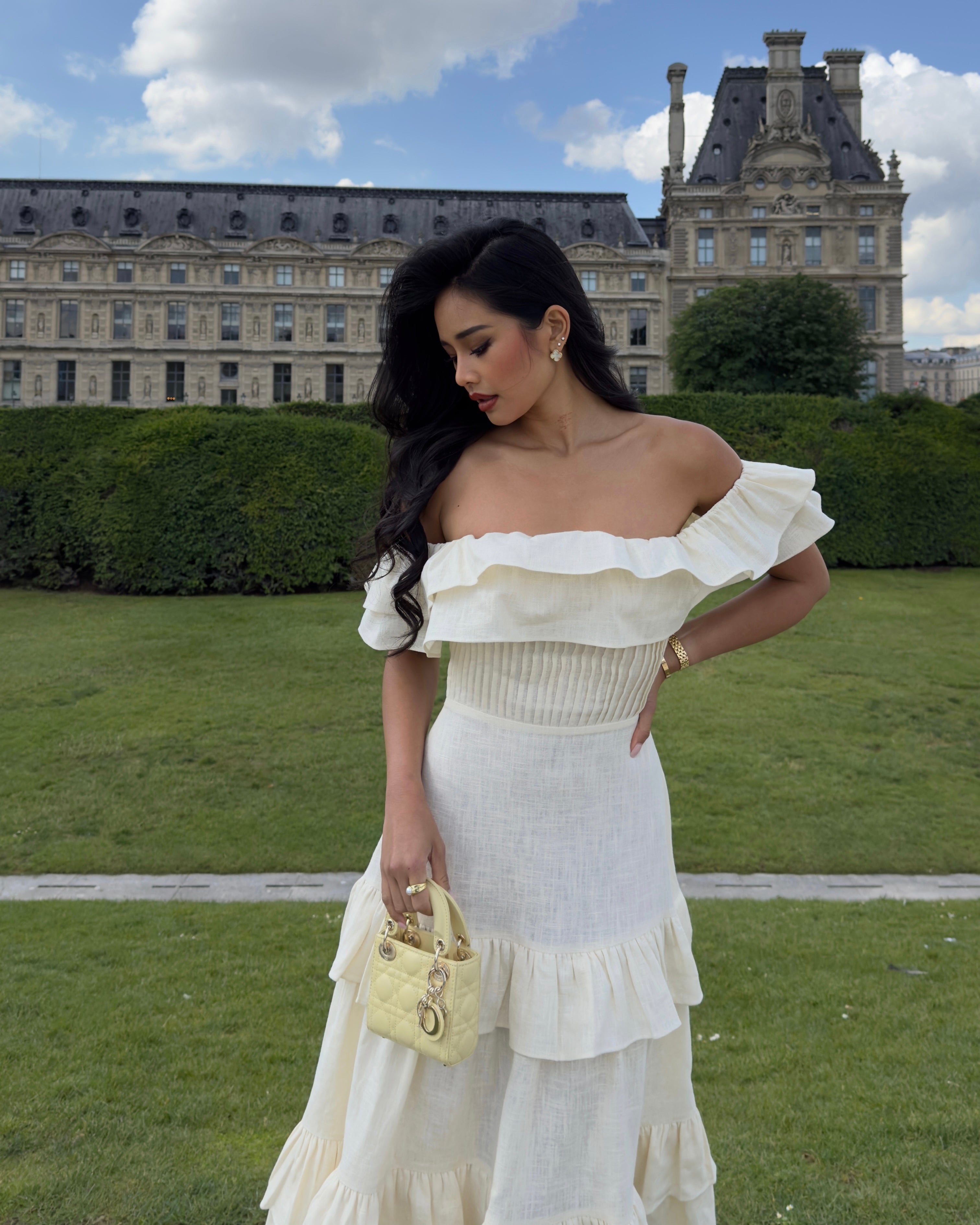 El Maxi Vestido Bardot en Lino Puro