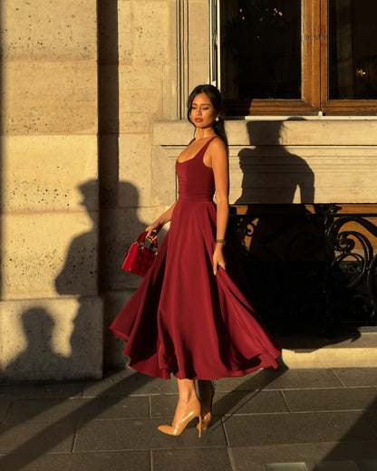The Scarlett Midi Dress in Wine red
