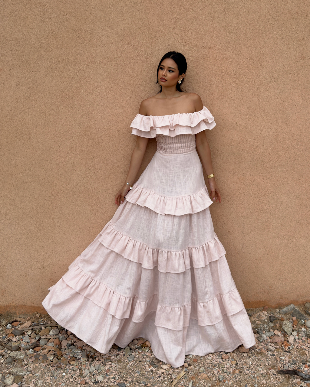 El Maxi Vestido Bardot en Lino Puro