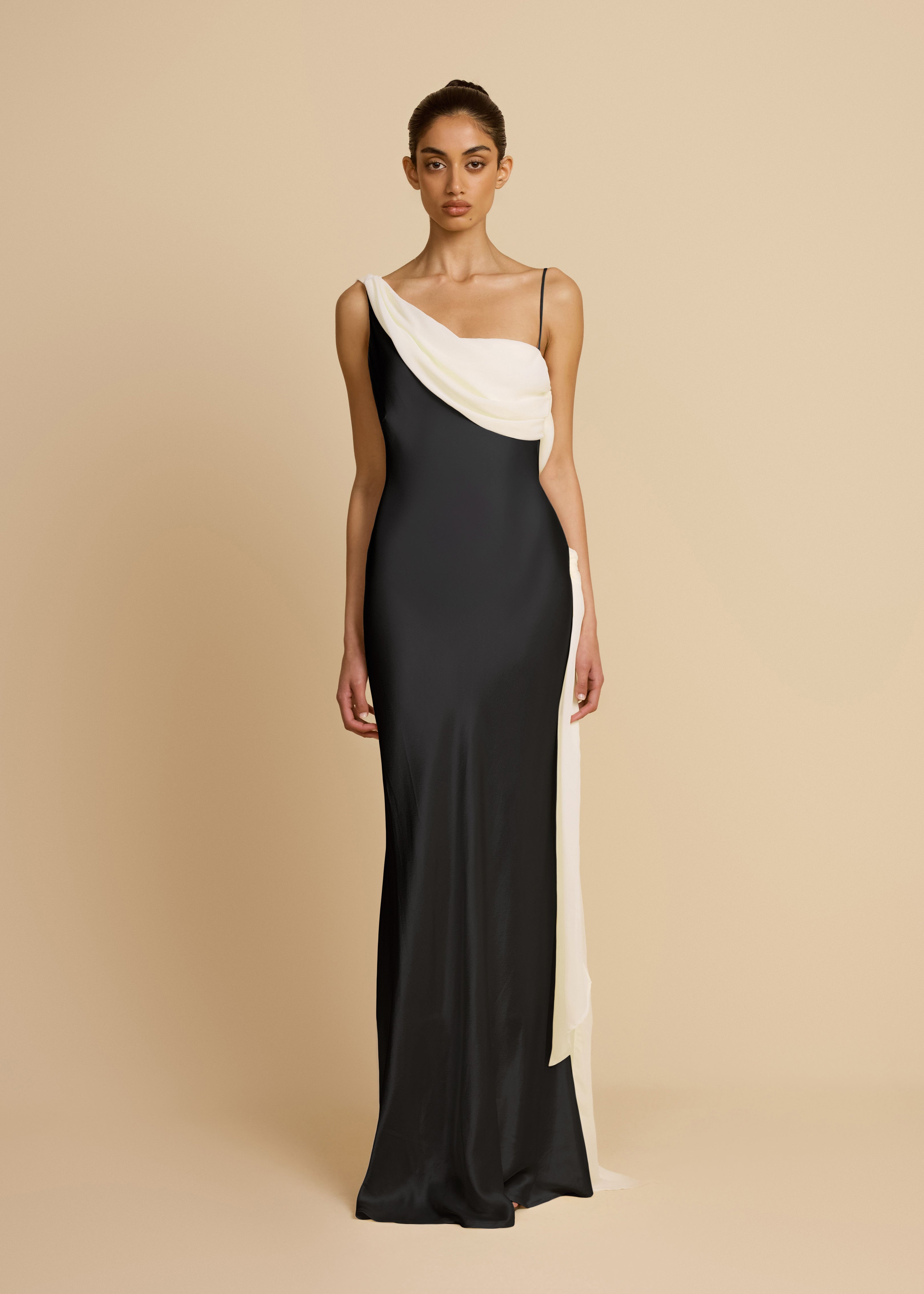 VESTIDO HELENA NEGRO Y MARFIL