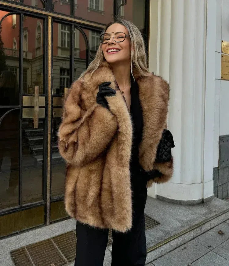 Karina Women's Faux Fur Coat - Timeless, Elegant, Brown