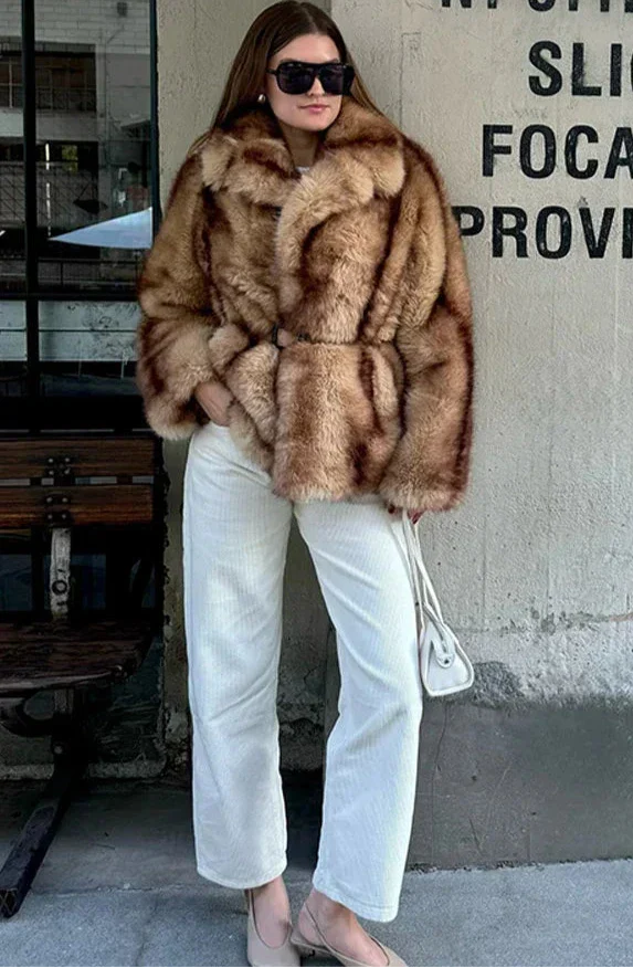 Karina Women's Faux Fur Coat - Timeless, Elegant, Brown