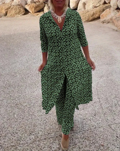 Sara | Conjunto Boho de Túnica con Estampado Geométrico y Pantalón Ancho